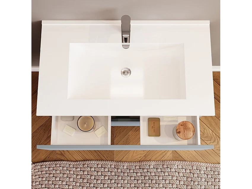 Mueble de baño suspendido con cajones lavabo 80cm espejo luz led Iris 80 - Azul Marino