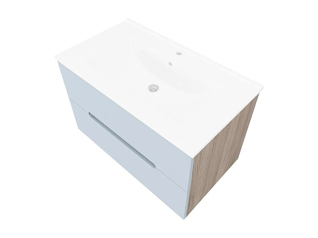 Mueble de baño suspendido con cajones lavabo 80cm espejo luz led Iris 80 - Azul Marino