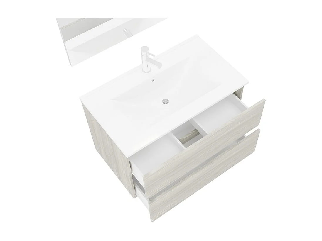 Mueble de baño moderno suspendido con espejo 80 cm lavabo y 2 cajones Easy 80 - Gris