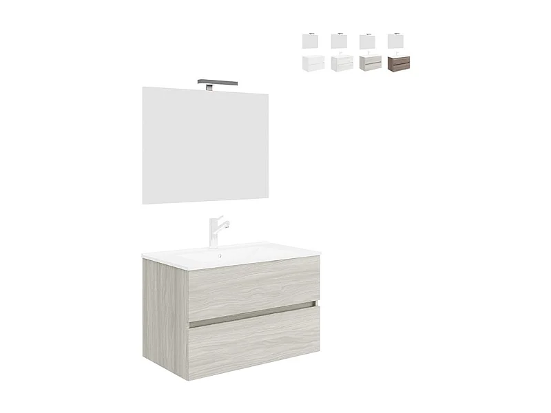 Mueble de baño moderno suspendido con espejo 80 cm lavabo y 2 cajones Easy 80 - Gris
