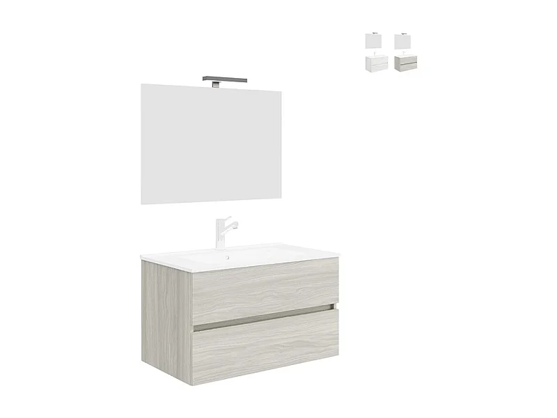 Mueble de baño 90 cm moderno con lavabo suspendido cajones y espejo led Easy 90 - Gris