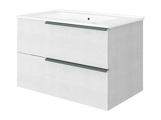 Mueble de baño suspendido blanco 80 cm con lavabo y espejo led Oikos 80