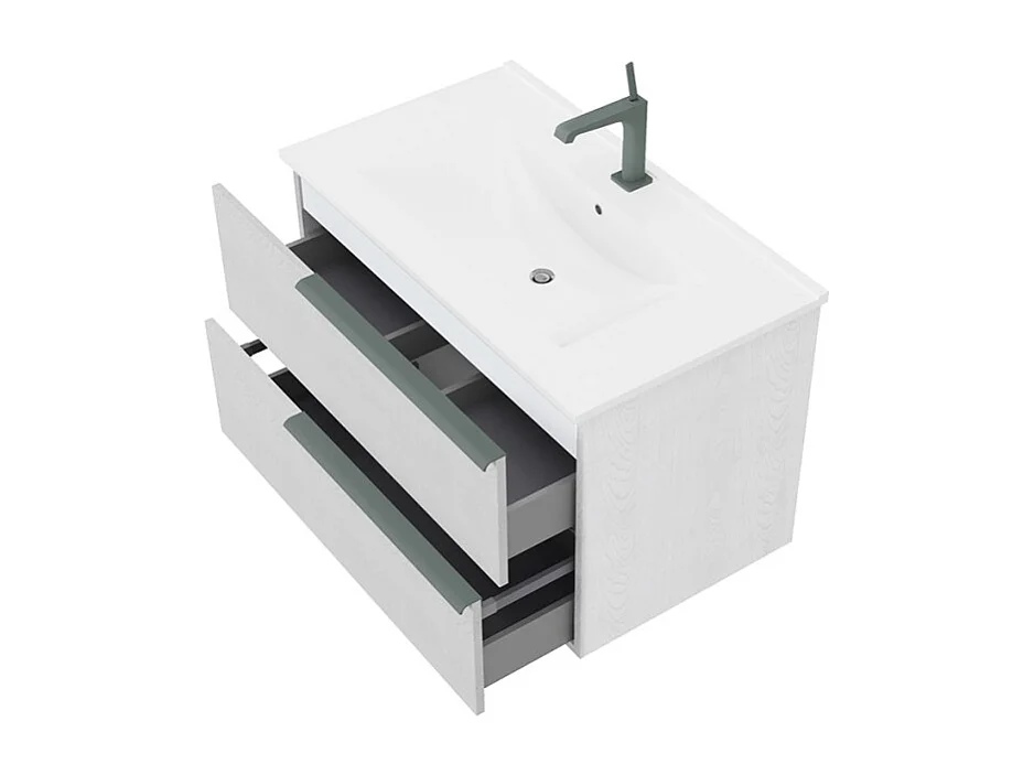 Mueble de baño suspendido blanco 80 cm con lavabo y espejo led Oikos 80