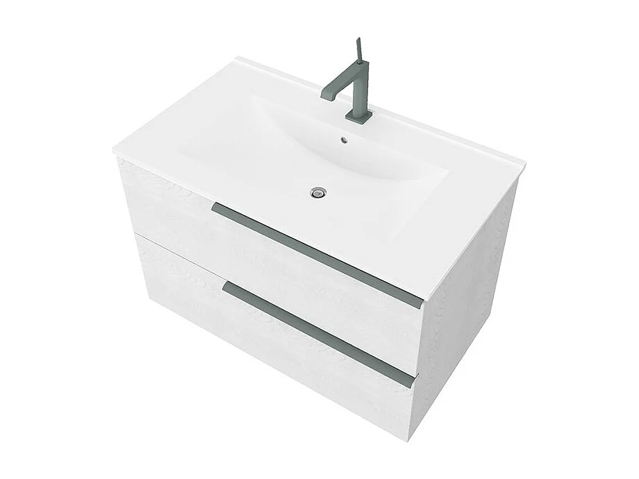 Mueble de baño suspendido blanco 80 cm con lavabo y espejo led Oikos 80