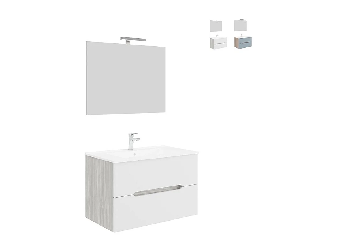 Mueble de baño suspendido con cajones lavabo 80cm espejo luz led Iris 80 - Blanco