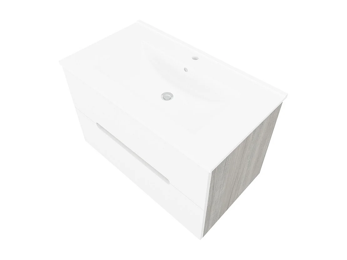 Mueble de baño suspendido con cajones lavabo 80cm espejo luz led Iris 80 - Blanco