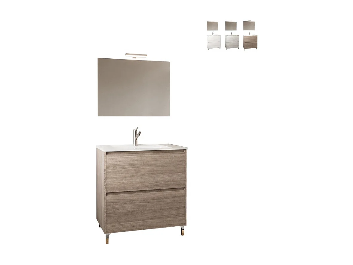 Mueble de baño moderno de suelo con patas lavabo 80cm espejo Lisboa 80 - Natural