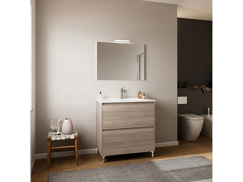 Mueble de baño moderno de suelo con patas lavabo 80cm espejo Lisboa 80 - Natural