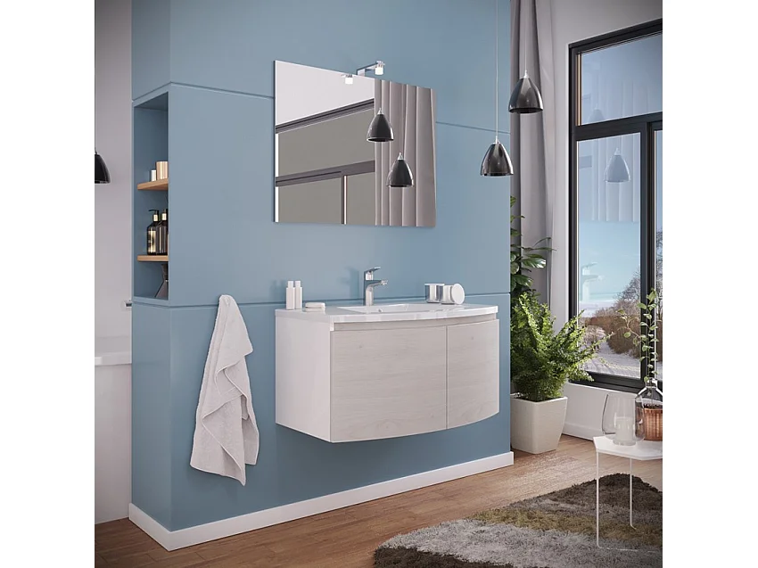 Mueble de baño suspendido 80 cm color blanco brillo con lavabo y 2 puertas madera Giulia 80