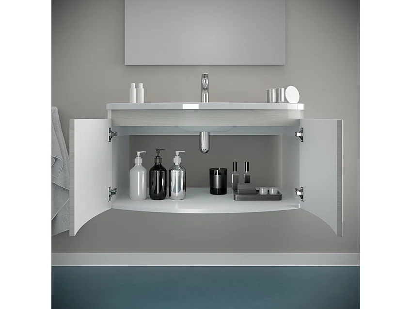 Mueble de baño suspendido 80 cm color blanco brillo con lavabo y 2 puertas madera Giulia 80
