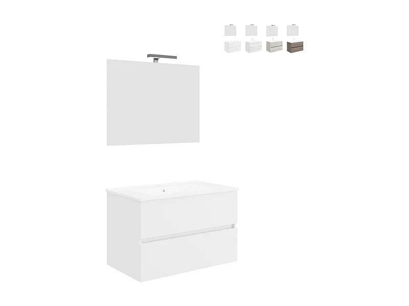 Moderner wandmontierter Badspiegelschrank 80 cm Waschbecken 2 Schubladen Easy 80 - Weiß glänzend