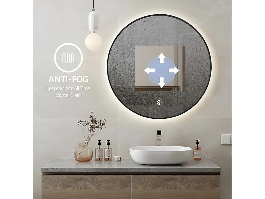 Badezimmerspiegel LED rund 80 cm beleuchteter Rahmen Laugarv XL
