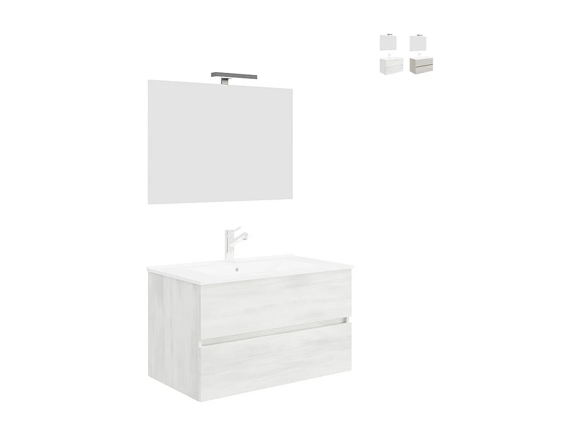 Mueble de baño 90 cm moderno con lavabo suspendido cajones y espejo led Easy 90 - Blanco
