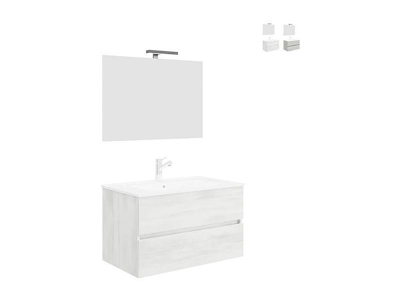 Mueble de baño 90 cm moderno con lavabo suspendido cajones y espejo led Easy 90 - Blanco