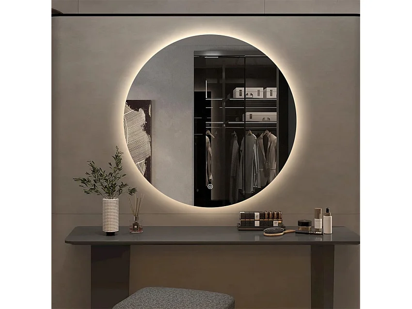 Miroir de salle de bain rond 70cm design rétroéclairé lumières LED Rotorua L