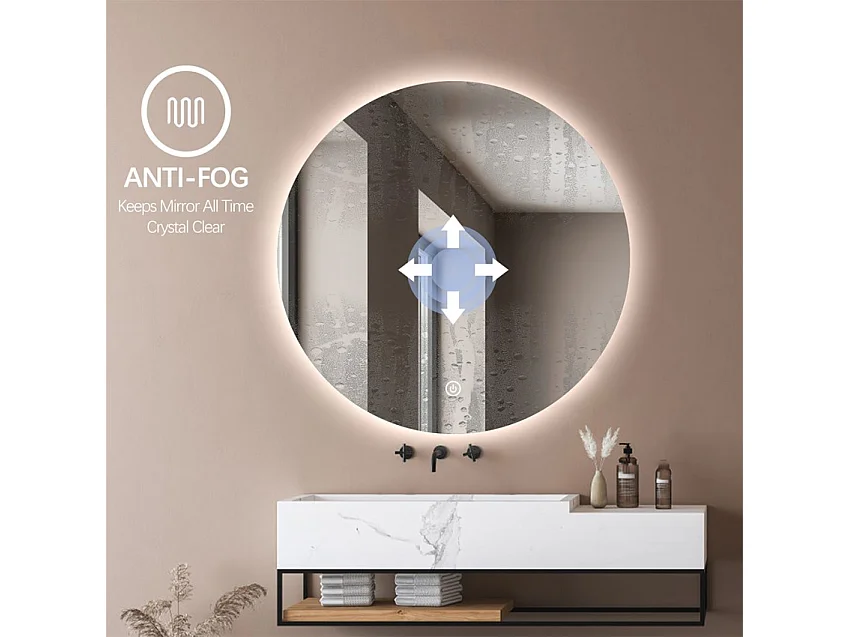 Miroir de salle de bain rond 70cm design rétroéclairé lumières LED Rotorua L