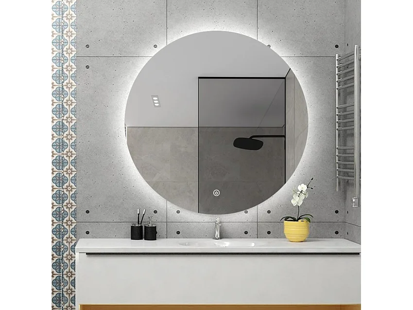 Miroir de salle de bain rond 70cm design rétroéclairé lumières LED Rotorua L