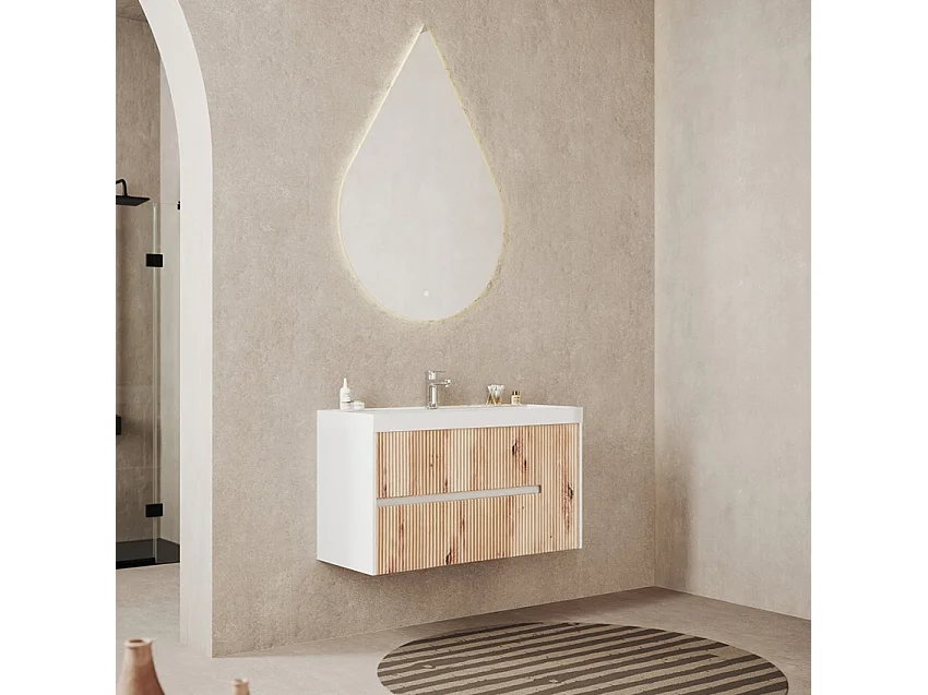 Mueble de baño suspendido moderno 100 cm lavabo espejo diseño gota Portofino 100