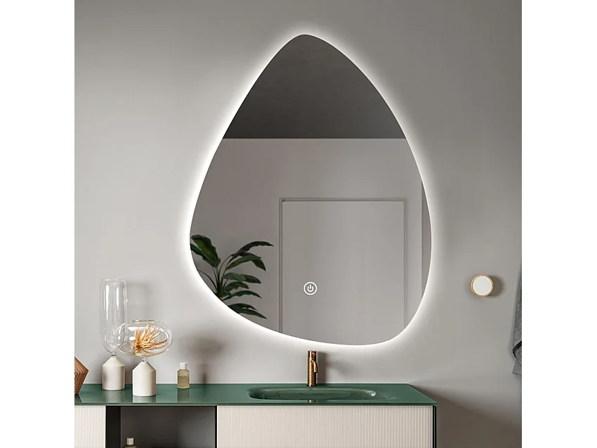 Beleuchteter LED-Badezimmerspiegel Design tropfenförmig 70x90cm Vmidur XL