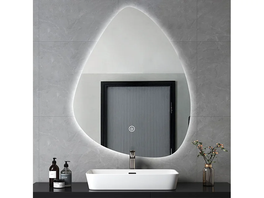 Beleuchteter LED-Badezimmerspiegel Design tropfenförmig 70x90cm Vmidur XL