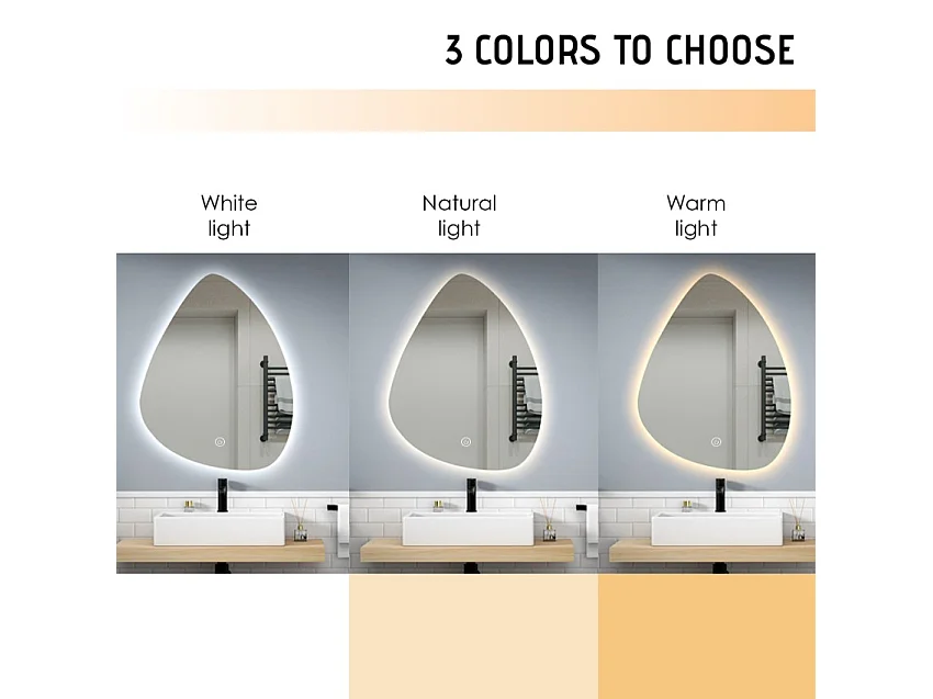 Beleuchteter LED-Badezimmerspiegel Design tropfenförmig 70x90cm Vmidur XL