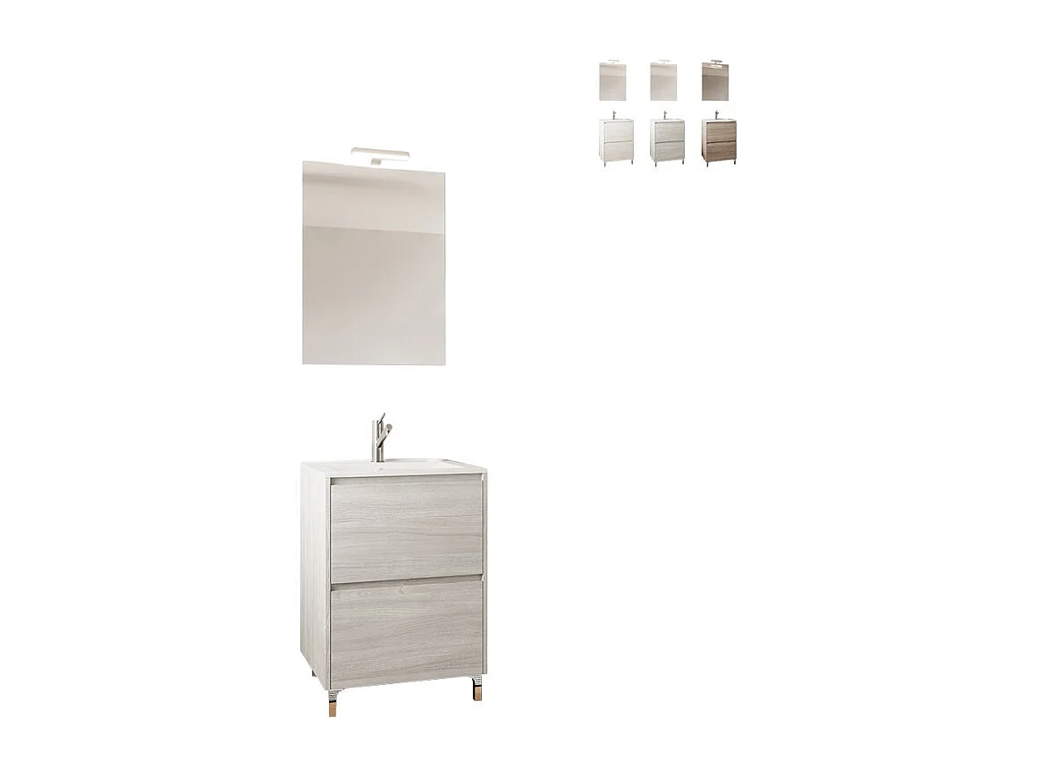 Mueble de baño compacto de suelo con lavabo 60cm espejo con luz led Lisboa 60 - Gris