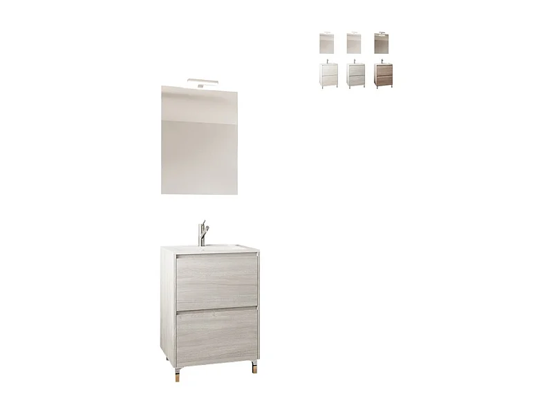 Mueble de baño compacto de suelo con lavabo 60cm espejo con luz led Lisboa 60 - Gris