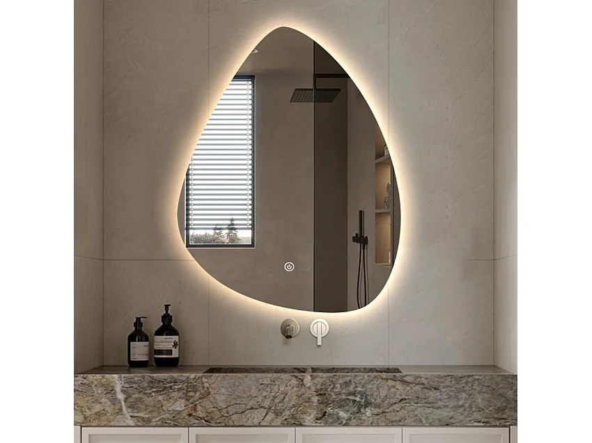 Rückseitig beleuchteter Badspiegel 60x80cm LED Design in Tropfenform Vmidur L