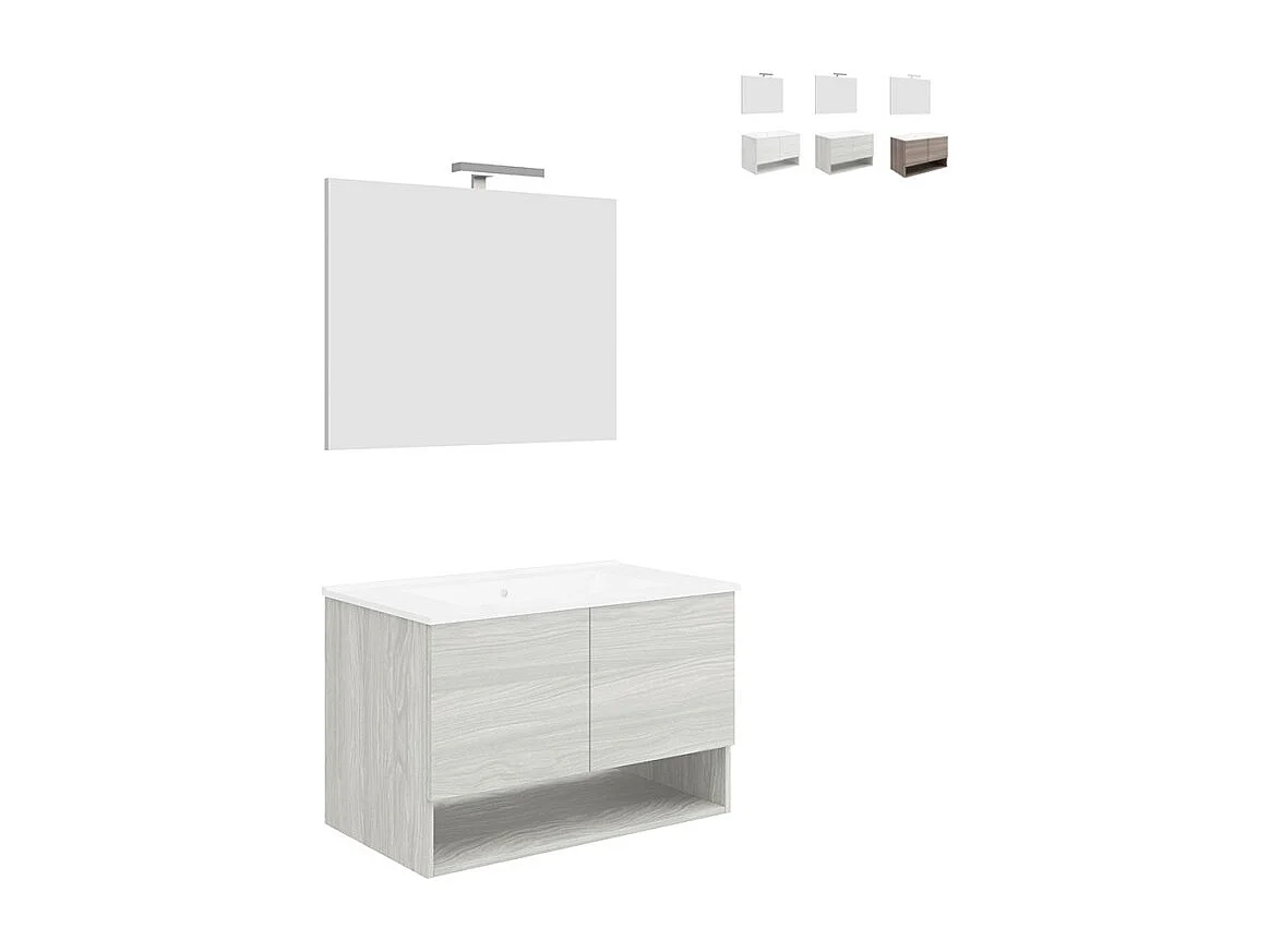 Mueble baño de diseño suspendido con puertas lavabo 80cm y espejo luz led Oslo 80 - Gris