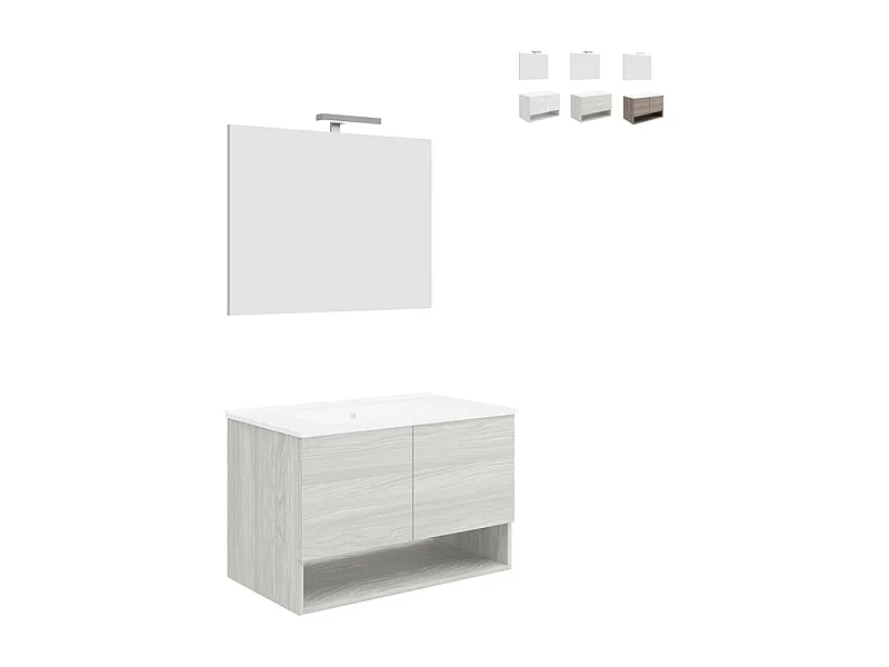 Mueble baño de diseño suspendido con puertas lavabo 80cm y espejo luz led Oslo 80 - Gris