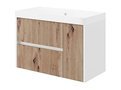 Mueble de baño suspendido 80 cm lavabo espejo cajones puerta Portofino 80