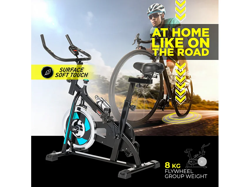 Bicicleta estática indoor Fit Bike con volante de inercia profesional 8kg Minerva - Azul