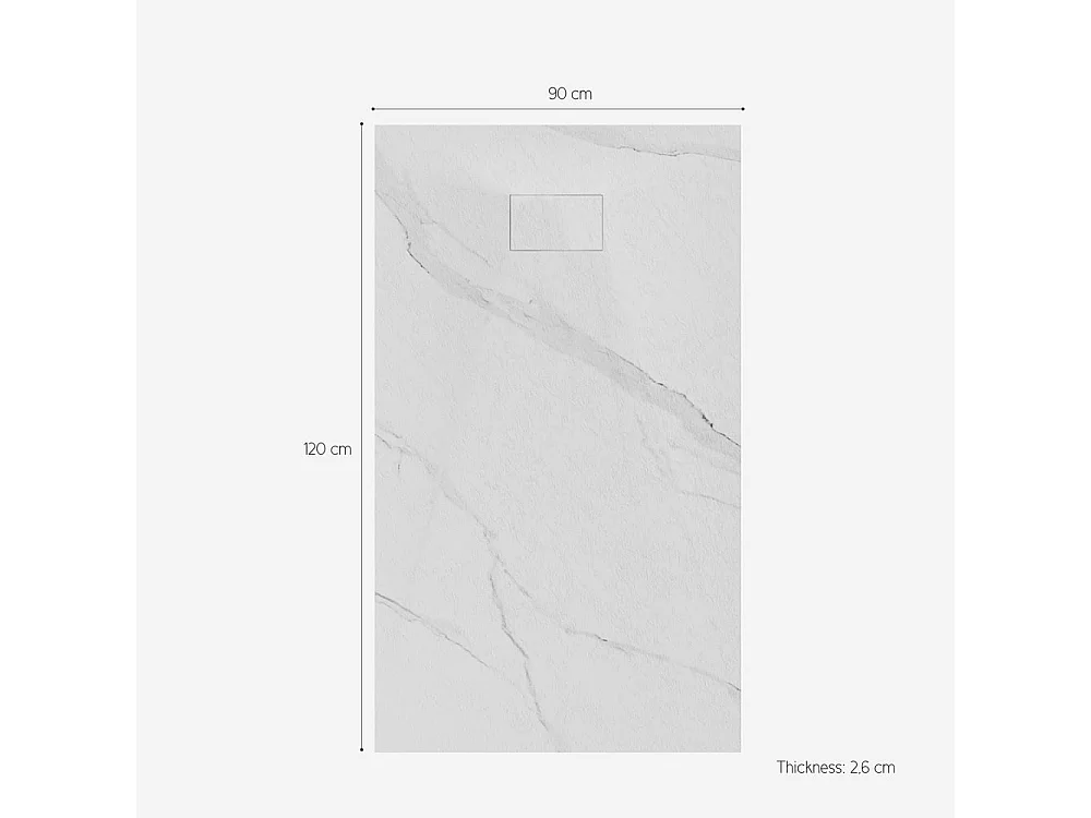 Plato de ducha rectangular a ras de suelo 120x90cm efecto mármol Stone MM - Blanco