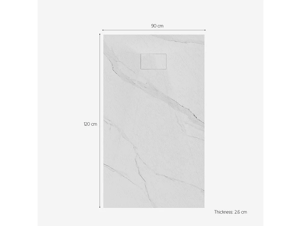 Plato de ducha rectangular a ras de suelo 120x90cm efecto mármol Stone MM - Blanco