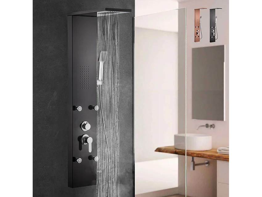 Duschpaneel Duschsäule mit Regenbrause, Handbrause und 4 Körperdüsen Bormio - Schwarz