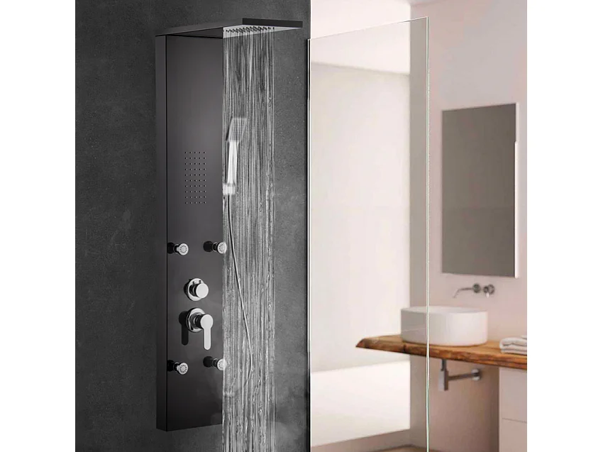 Duschpaneel Duschsäule mit Regenbrause, Handbrause und 4 Körperdüsen Bormio - Schwarz