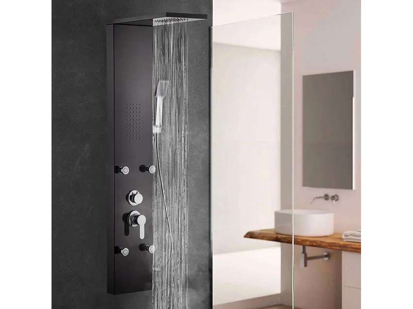 Columna de ducha panel mezclador alcachofa 4 chorros ducha Bormio - Negro
