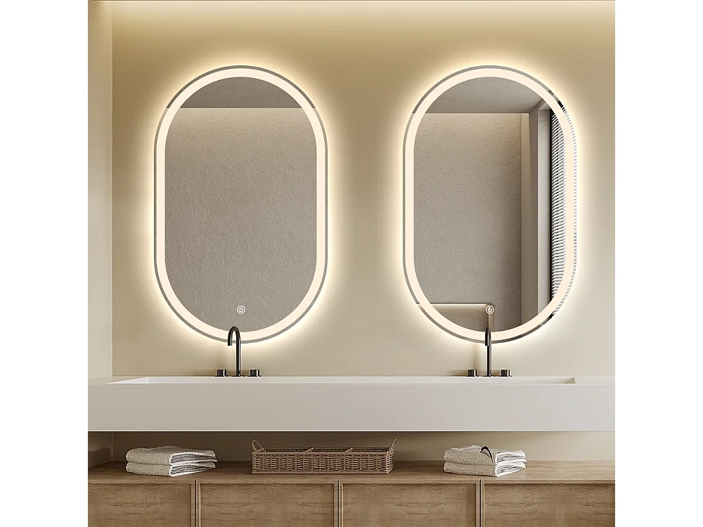Badezimmerspiegel oval mit LED-Beleuchtung und Anti-Beschlag Refur L