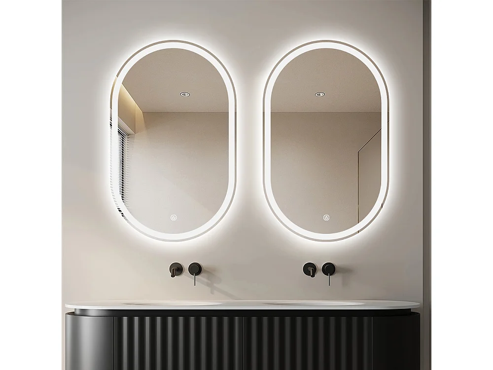 Badezimmerspiegel oval mit LED-Beleuchtung und Anti-Beschlag Refur L