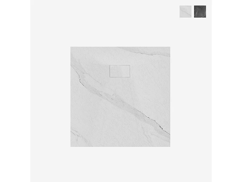 Quadratische Duschwanne bodengleich mit Marmoreffekt 90x90cm Stone MM - Weiß