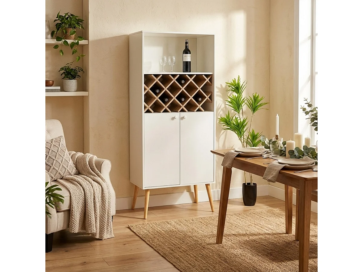 Meuble salon cuisine casier à vin 2 portes style nordique Ulbster