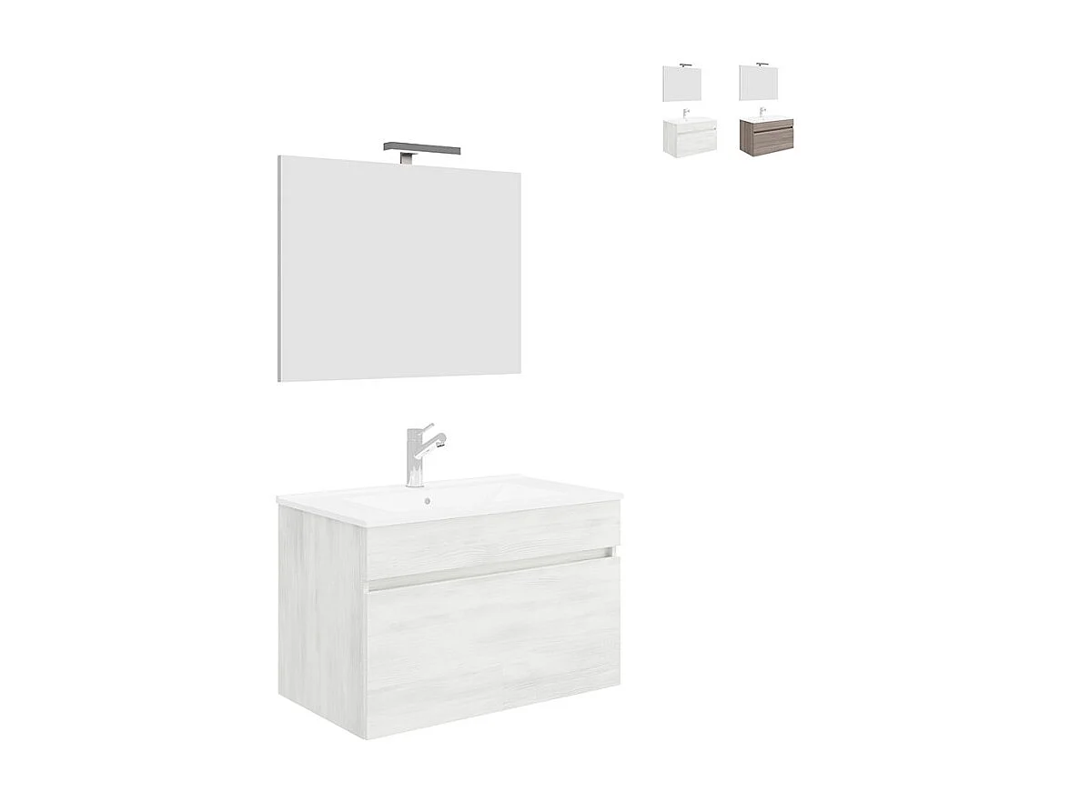 Mueble de baño suspendido con lavabo 80cm espejo y luz led Bogota 80 - Blanco