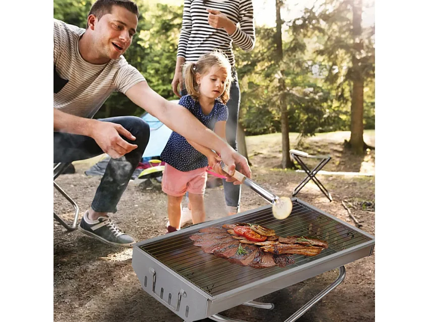 Parrilla de barbacoa de carbón barbacoa portátil jardín de acero plegable camping Poplar