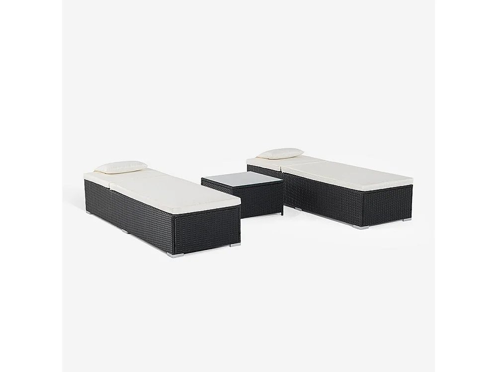 2er-Set Rattan-Gartenliegen mit Outdoor-Tisch Bali - Schwarz