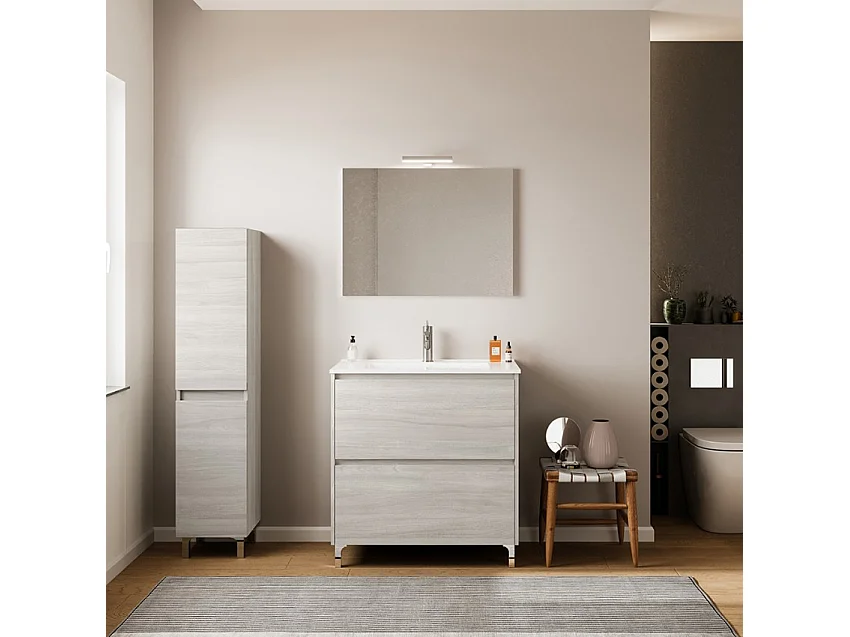 Mueble de baño moderno de suelo con patas lavabo 80cm espejo Lisboa 80 - Gris