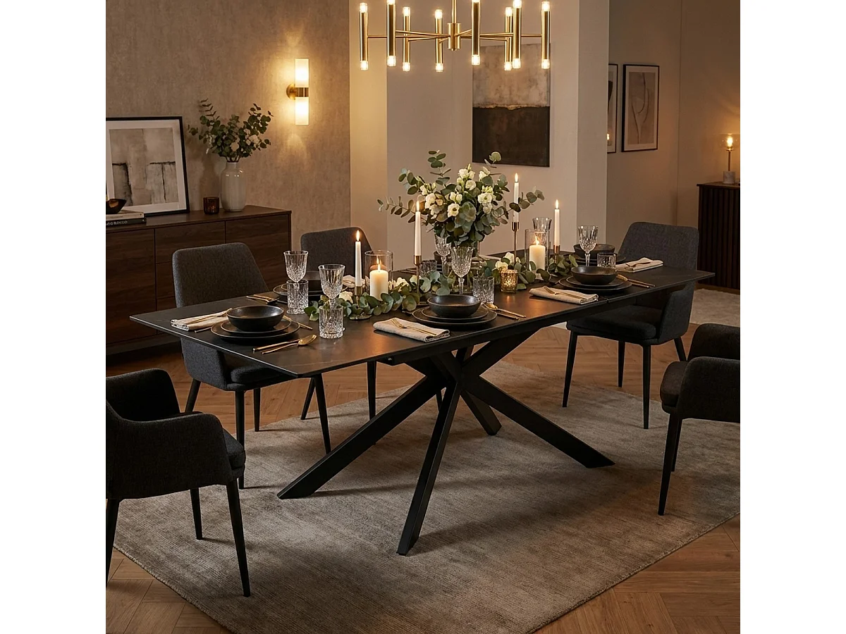 Mesa extensible efecto mármol 160-240x90cm comedor y cocina diseño moderno Quito - Negro