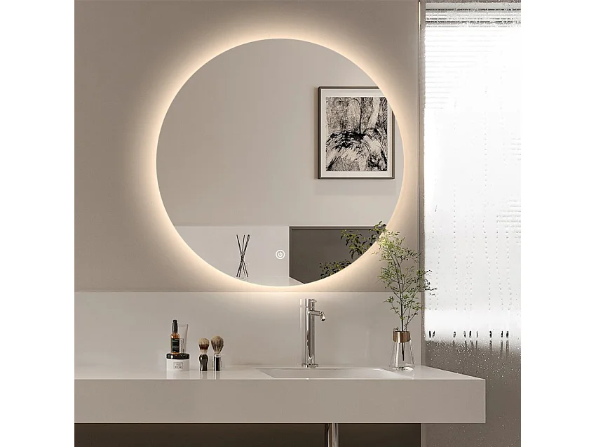 Miroir de salle de bain rond lumières LED 60cm rétroéclairé Rotorua M