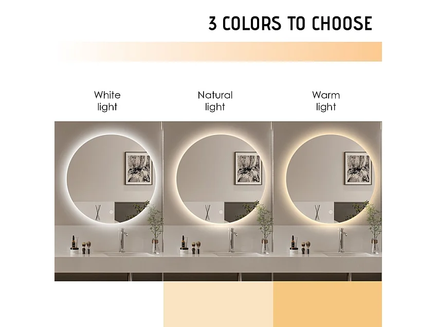 Miroir de salle de bain rond lumières LED 60cm rétroéclairé Rotorua M