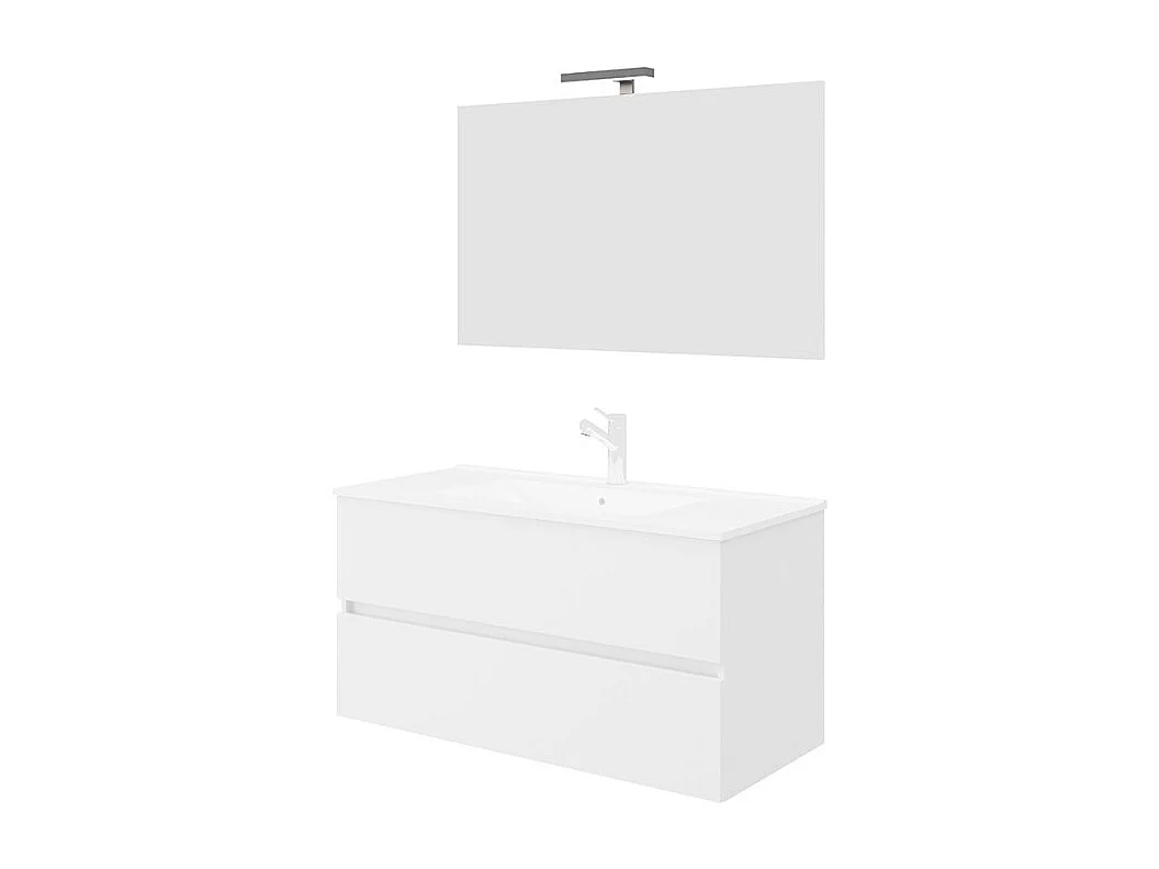 Mueble de baño suspendido color blanco brillo con espejo y lavabo 100 cm Easy 100