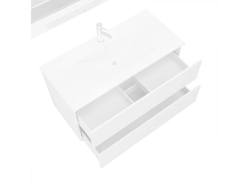 Mueble de baño suspendido color blanco brillo con espejo y lavabo 100 cm Easy 100